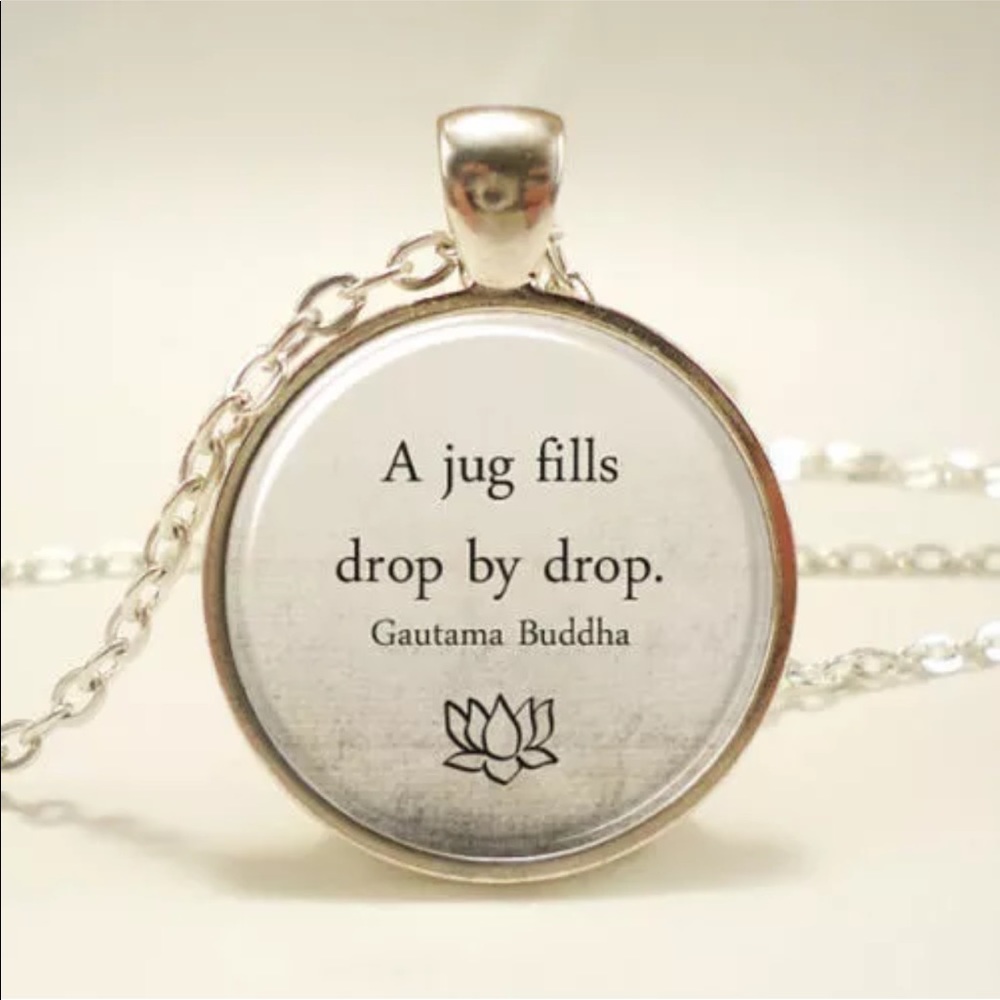 Buddha Quote Glass and Tibetan Silver Necklace